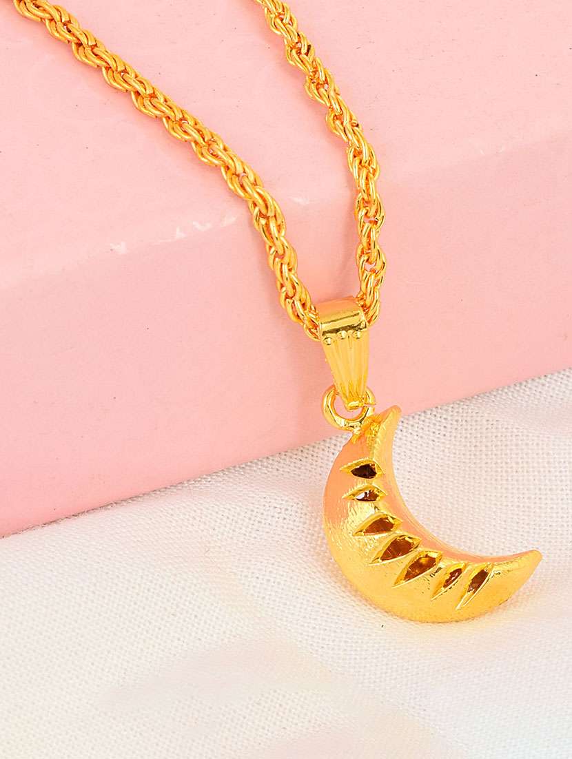 men gold plated half-moon pendant with chain