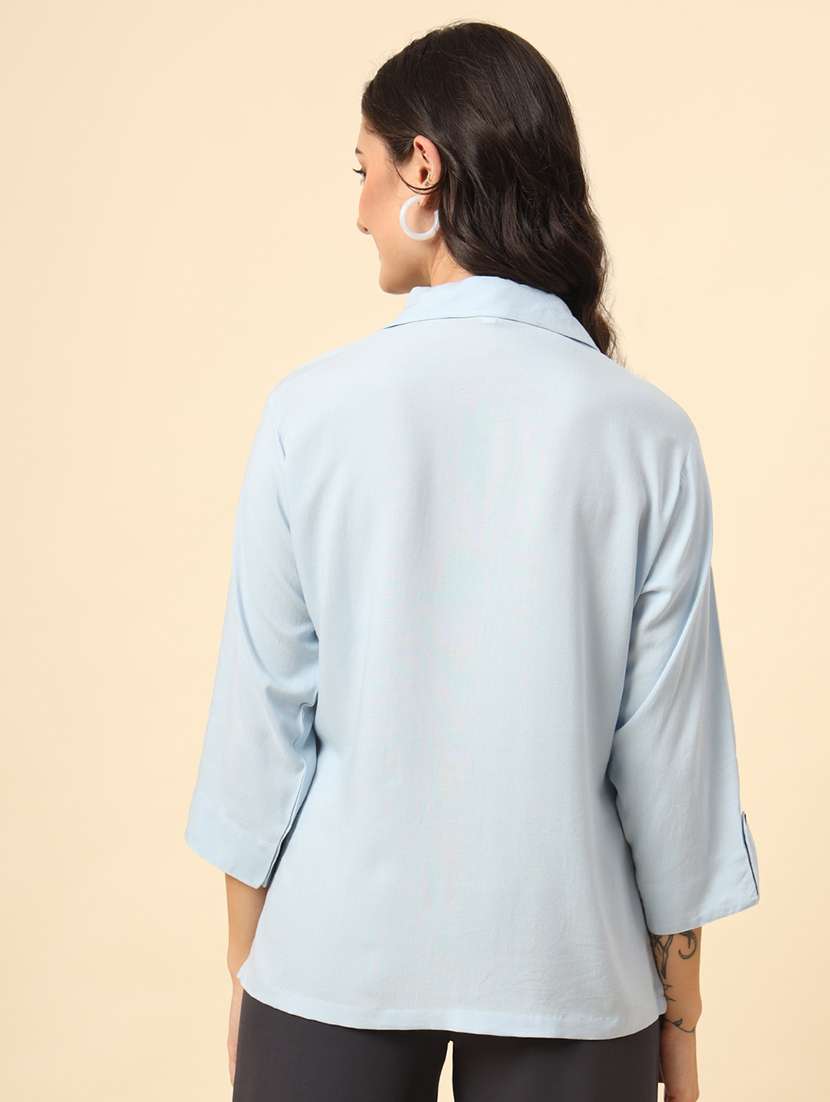 women solid collared regular fit shirt - 21665574 - Standard Image - 3