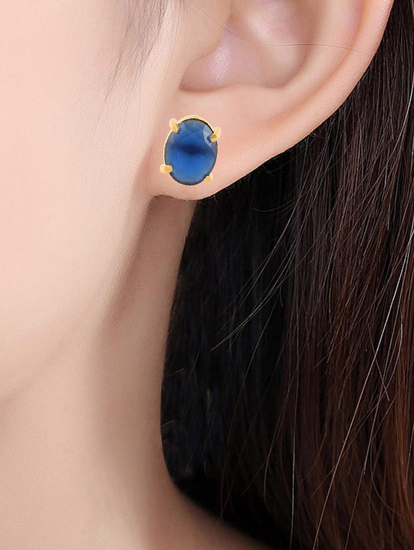 women blue crystal studs earrings - 21666148 - Standard Image - 3