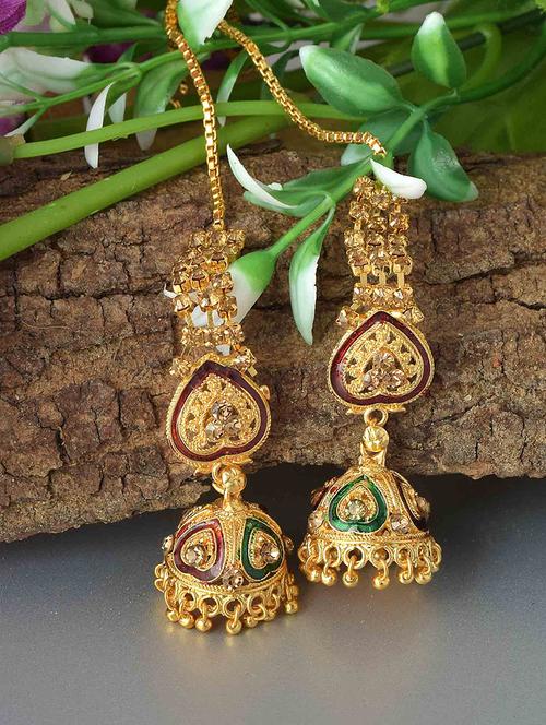 gold brass jhumka earrings - 21666157 - Standard Image - 0