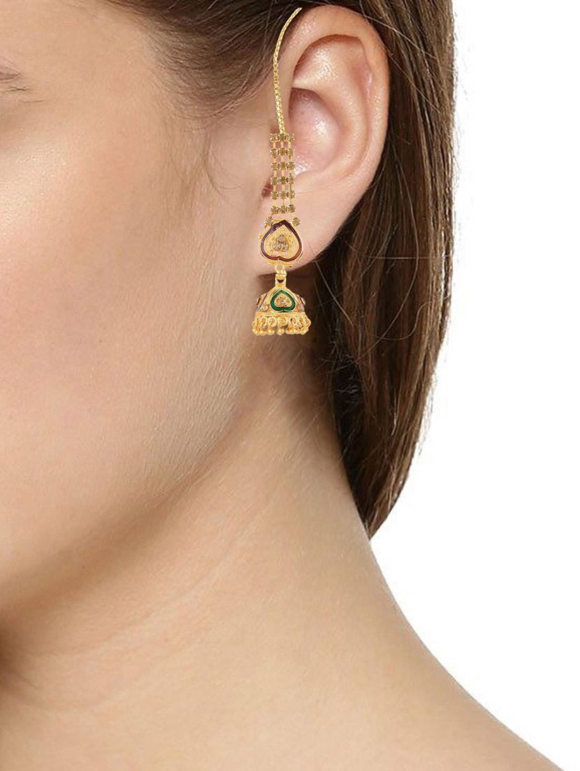 gold brass jhumka earrings - 21666157 - Standard Image - 3