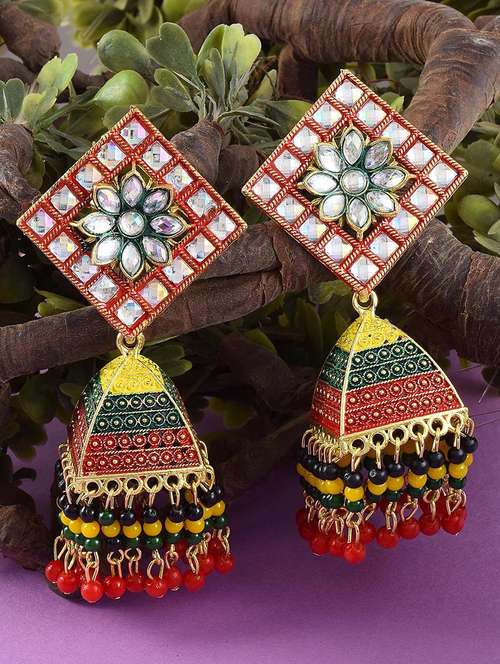 women gold pleated jhumka earring - 21666158 -  Standard Image - 0