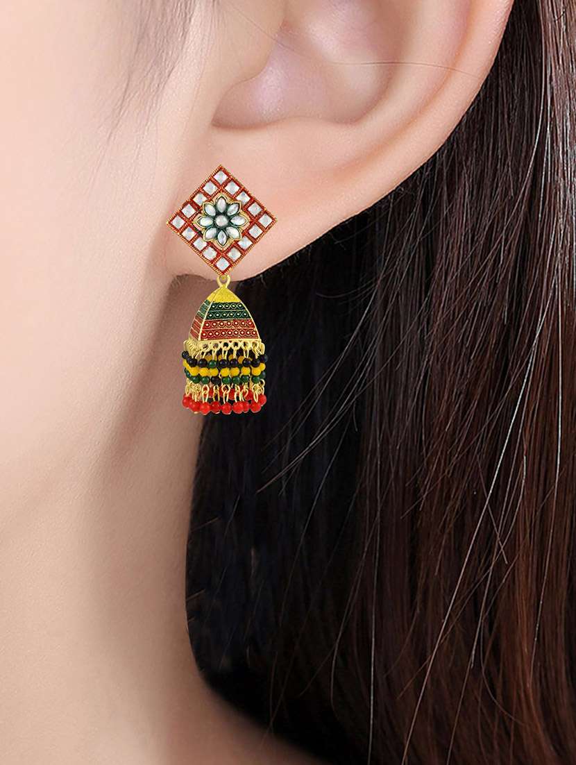 women gold pleated jhumka earring - 21666158 - Standard Image - 3