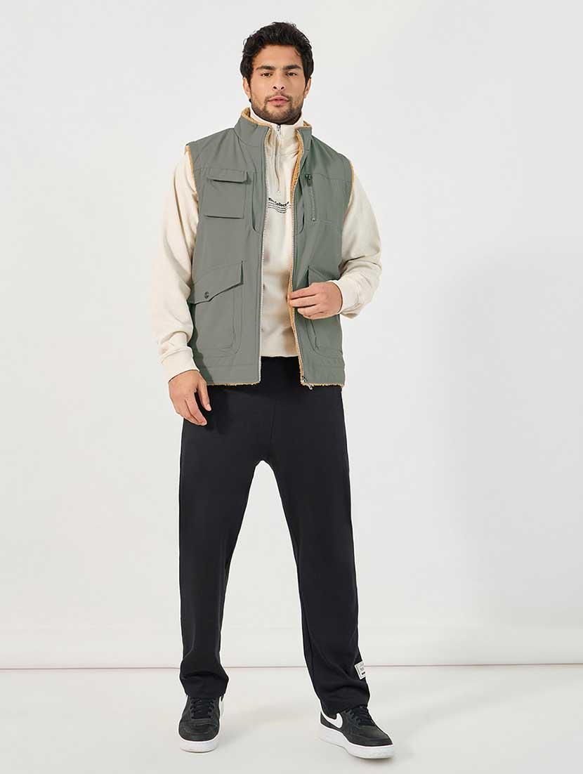 men grey solid sleeveless casual jacket - 21666278 - Standard Image - 3