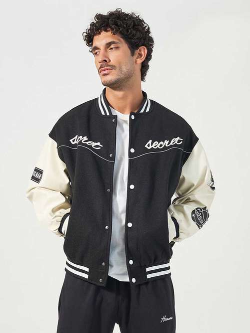 men black color block varsity jacket - 21666279 -  Standard Image - 0