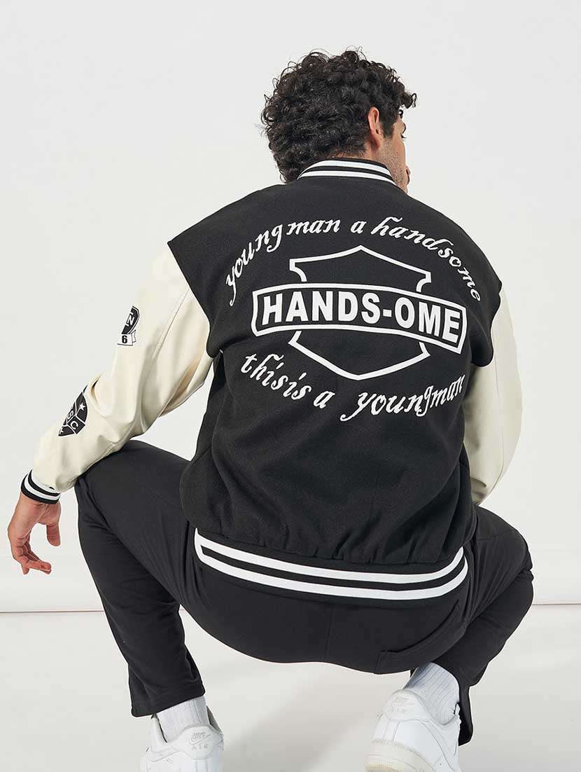 men black color block varsity jacket - 21666279 -  Standard Image - 3