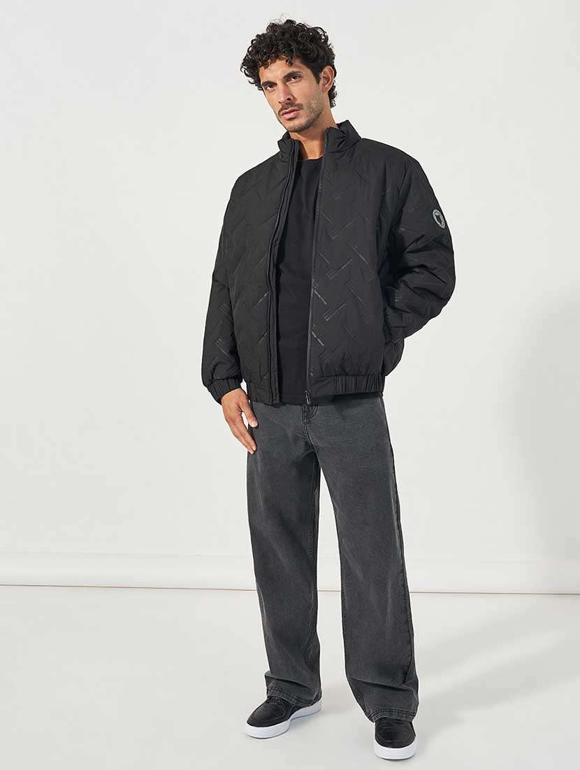 men black solid long sleeve casual jacket - 21666286 - Standard Image - 3