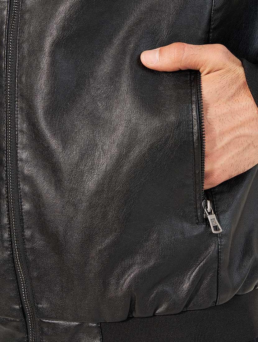 men black solid long sleeve biker jacket - 21666288 - Standard Image - 3