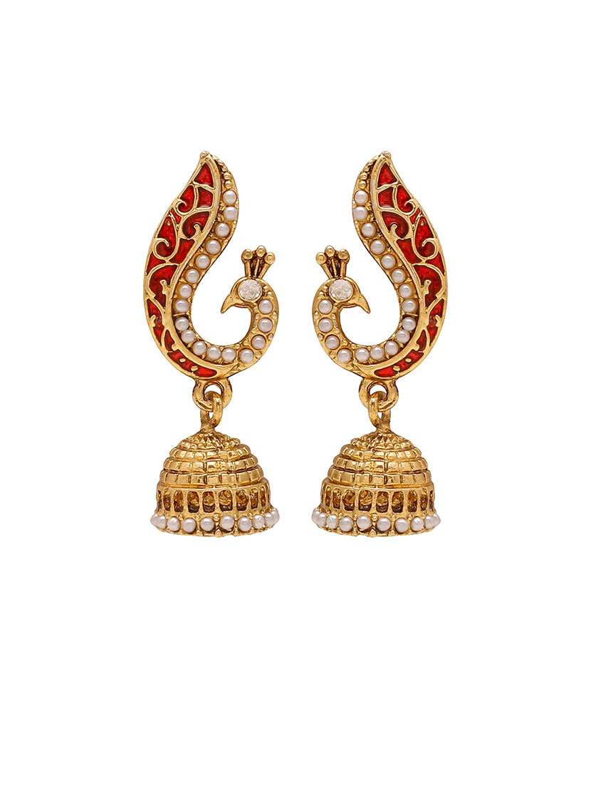 women gold brass jhumka earrings