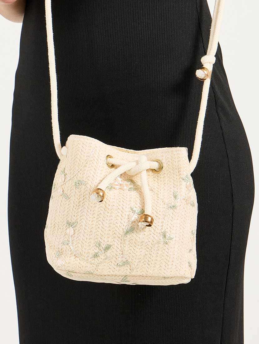 women off white embroidered sling bag - 21666312 -  Standard Image - 3
