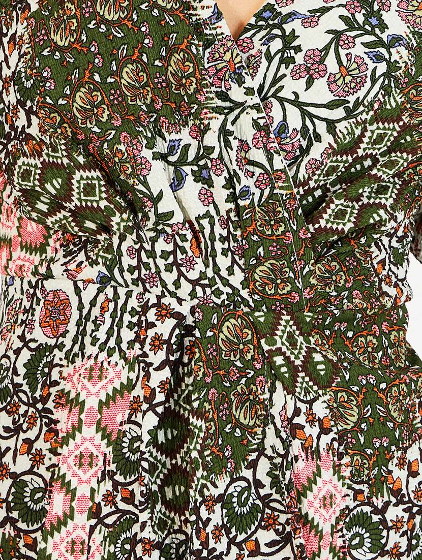 women printed puff sleeves wrap dress - 21666334 - Standard Image - 5