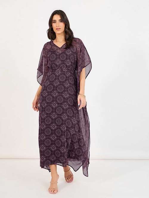 women printed v neck kaftan dress - 21666335 -  Standard Image - 0