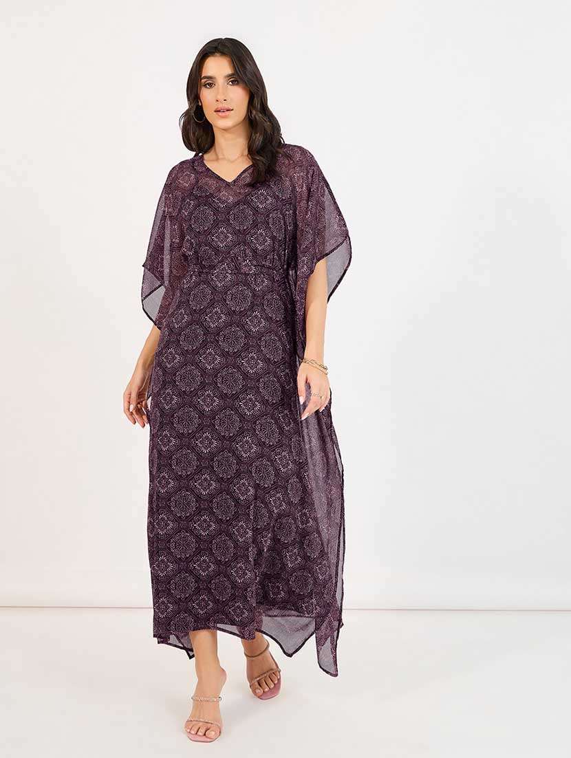 women printed v neck kaftan dress - 21666335 -  Zoom Image - 0