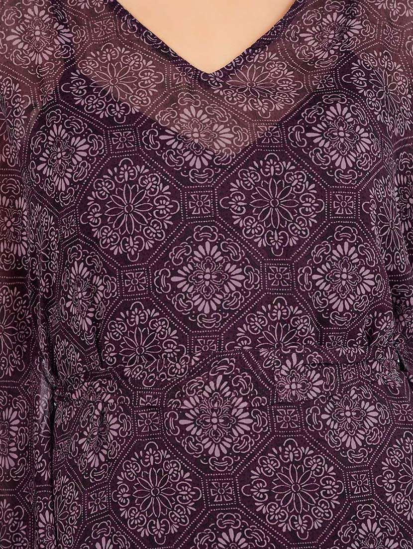 women printed v neck kaftan dress - 21666335 -  Standard Image - 3