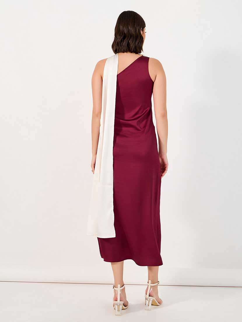 women color blocked single shoulder sheath dress - 21666338 -  Standard Image - 3