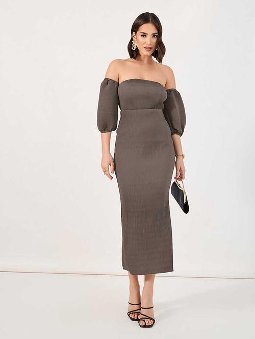 womemn solid off shoulder bodycon dress - 21666339 -  Standard Image - 0