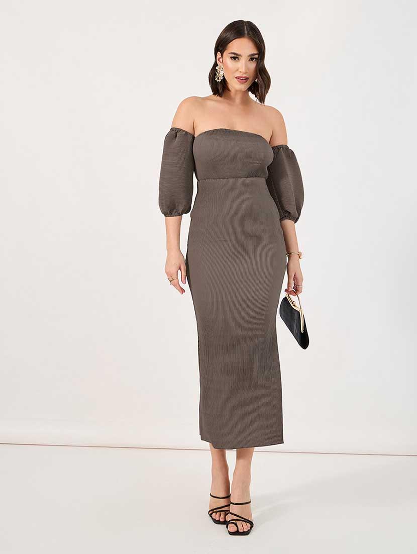 womemn solid off shoulder bodycon dress - 21666339 -  Zoom Image - 0