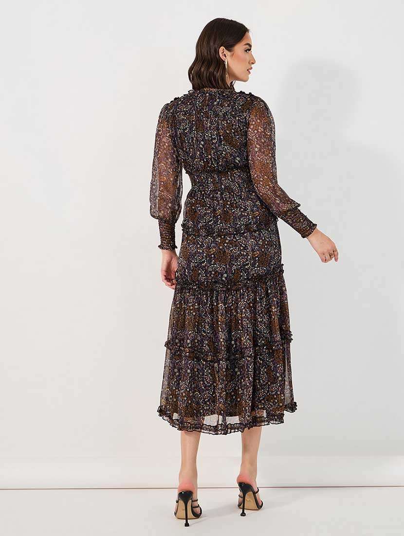 women printed puff sleeves tiered dress - 21666342 -  Standard Image - 3