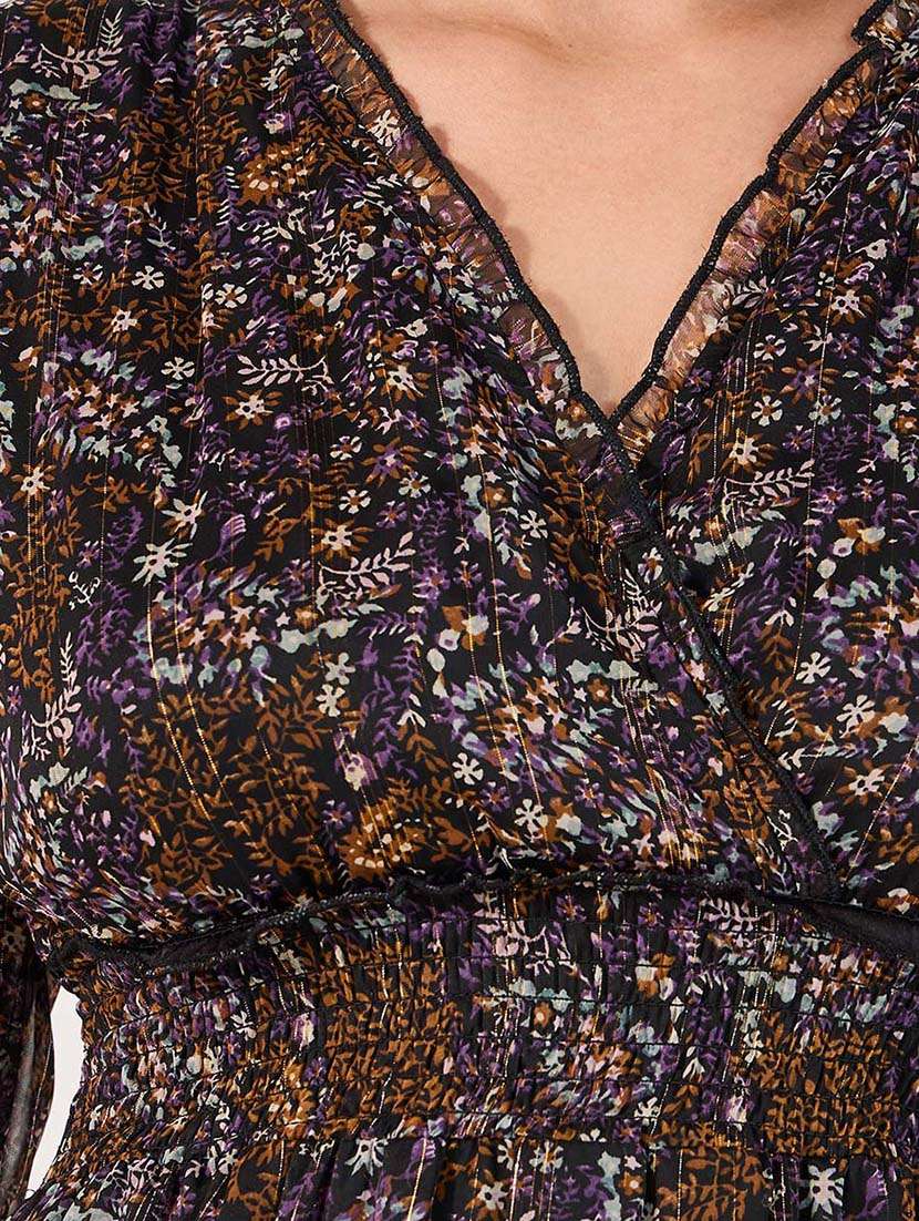 women printed puff sleeves tiered dress - 21666342 -  Standard Image - 5