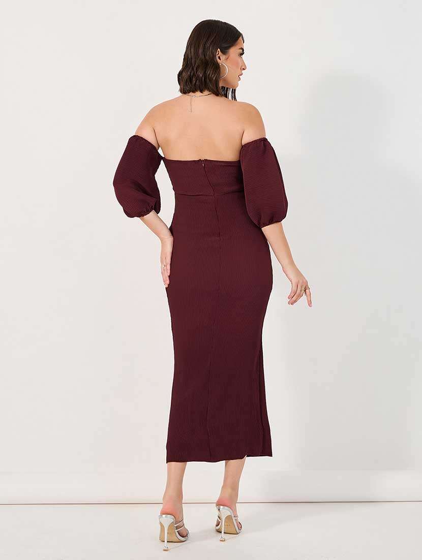 women solid off shoulder bodycon dress - 21666345 -  Standard Image - 3