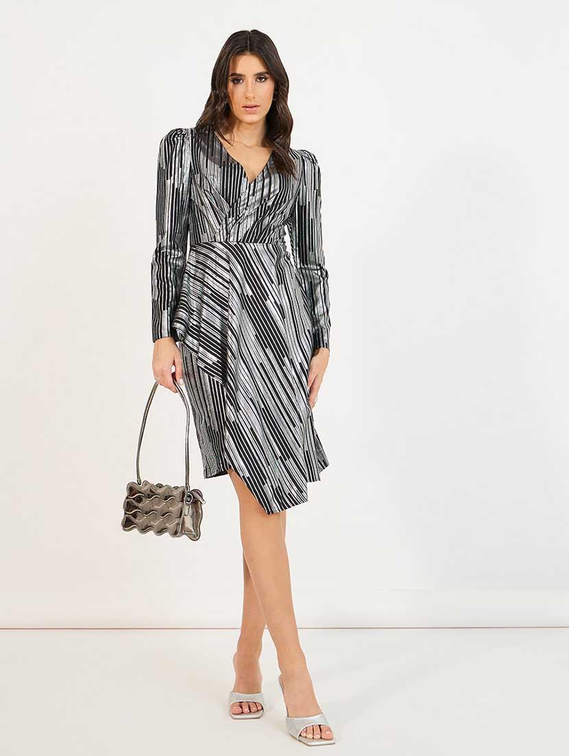 women printed puff sleeves asymmetric dress - 21666354 - Zoom Image - 0