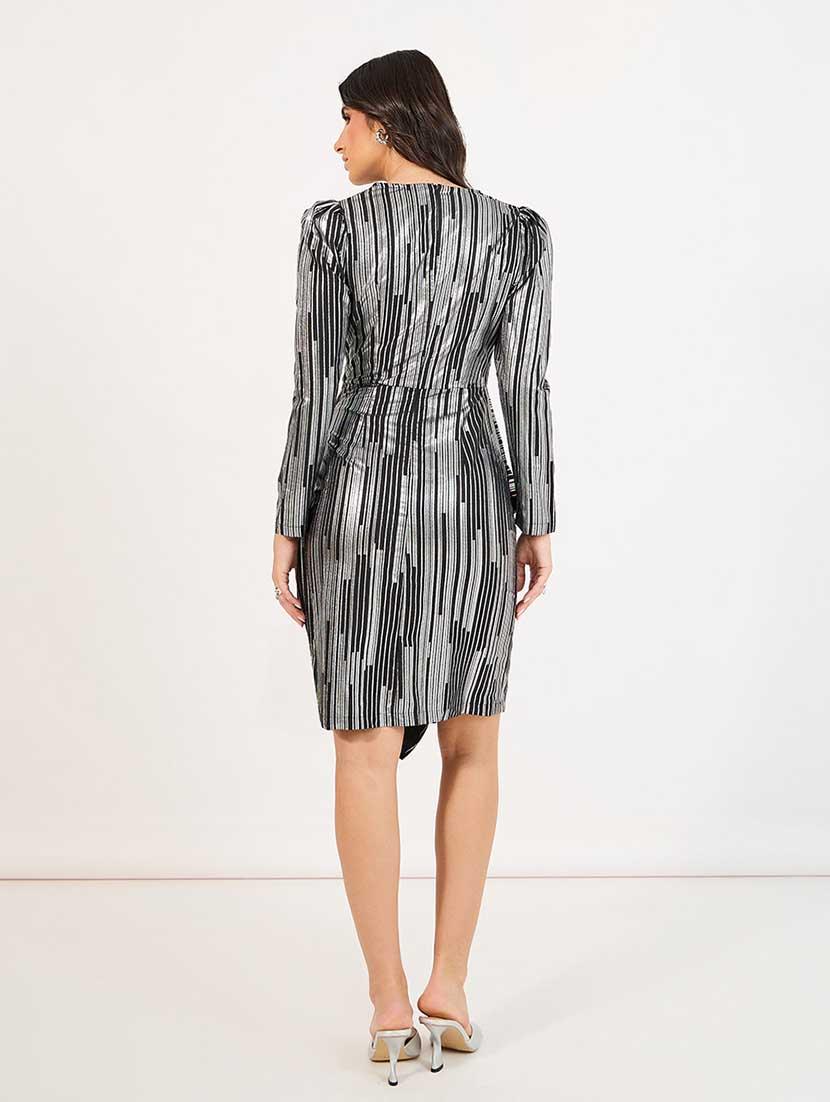 women printed puff sleeves asymmetric dress - 21666354 - Standard Image - 3