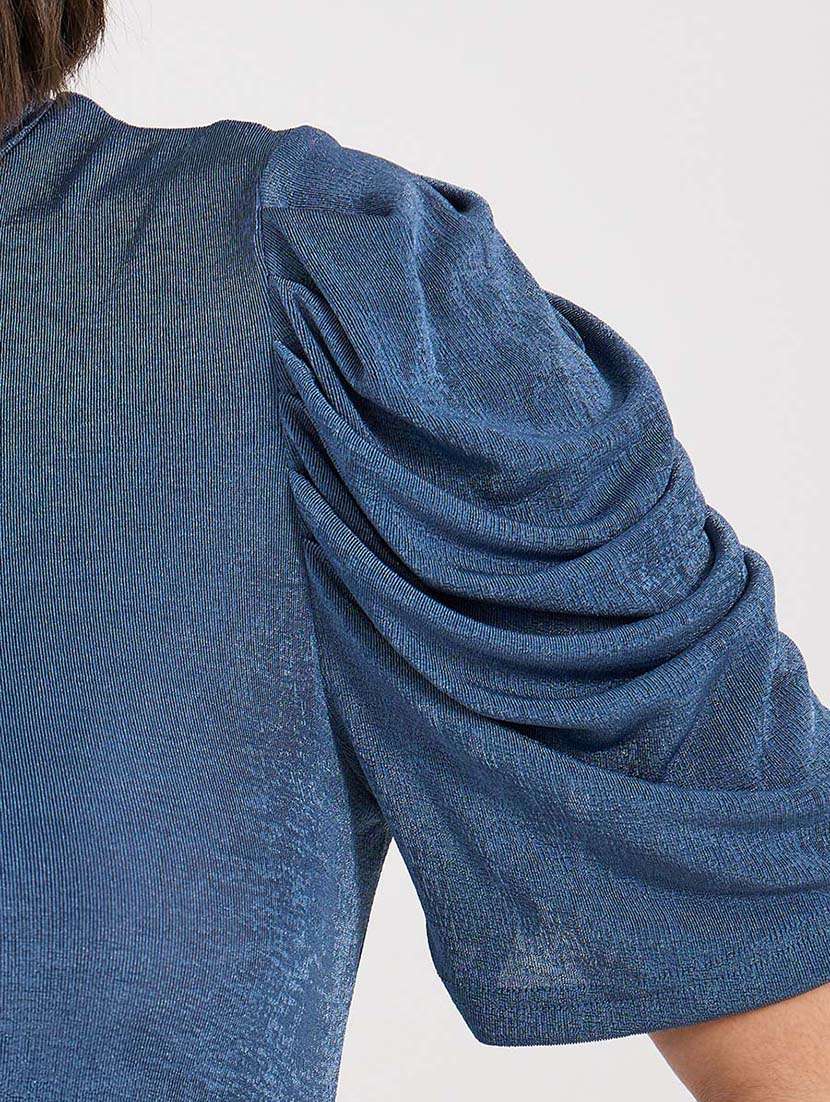 women solid high neck puff sleeves sheatth dress - 21666355 -  Standard Image - 5