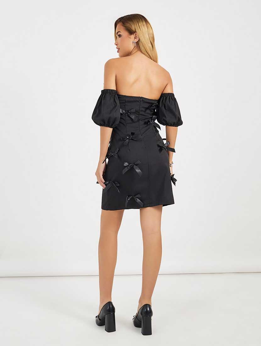 women solid bow detailed off shoulder bodycon dress - 21666357 - Standard Image - 3