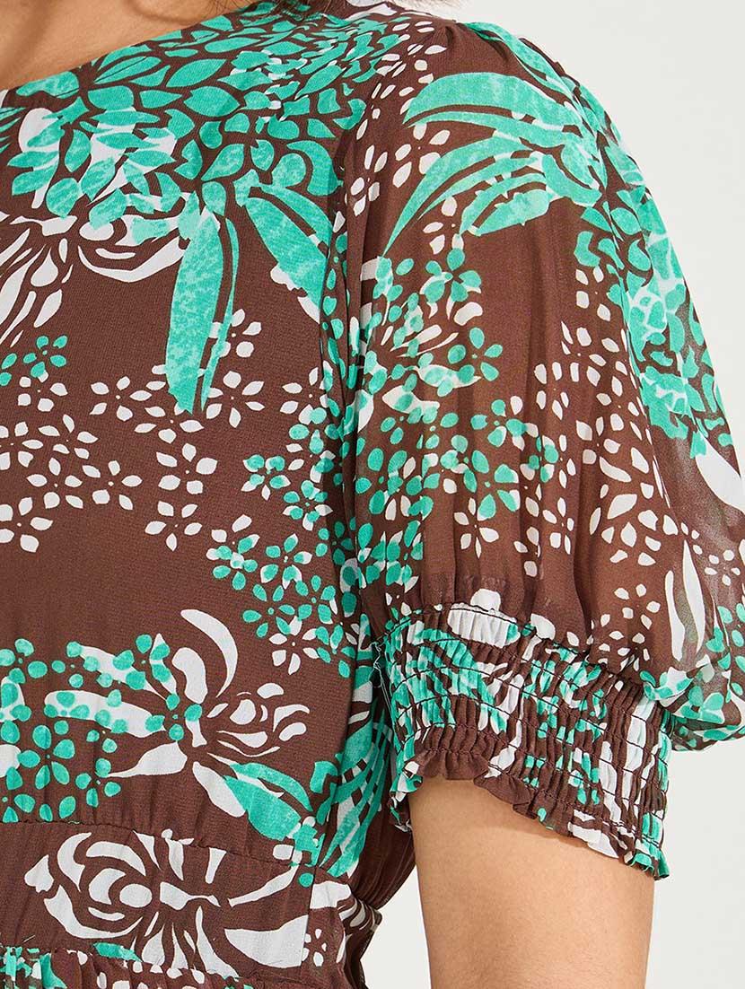 women printed puff sleeves tiered dress - 21666366 - Standard Image - 5
