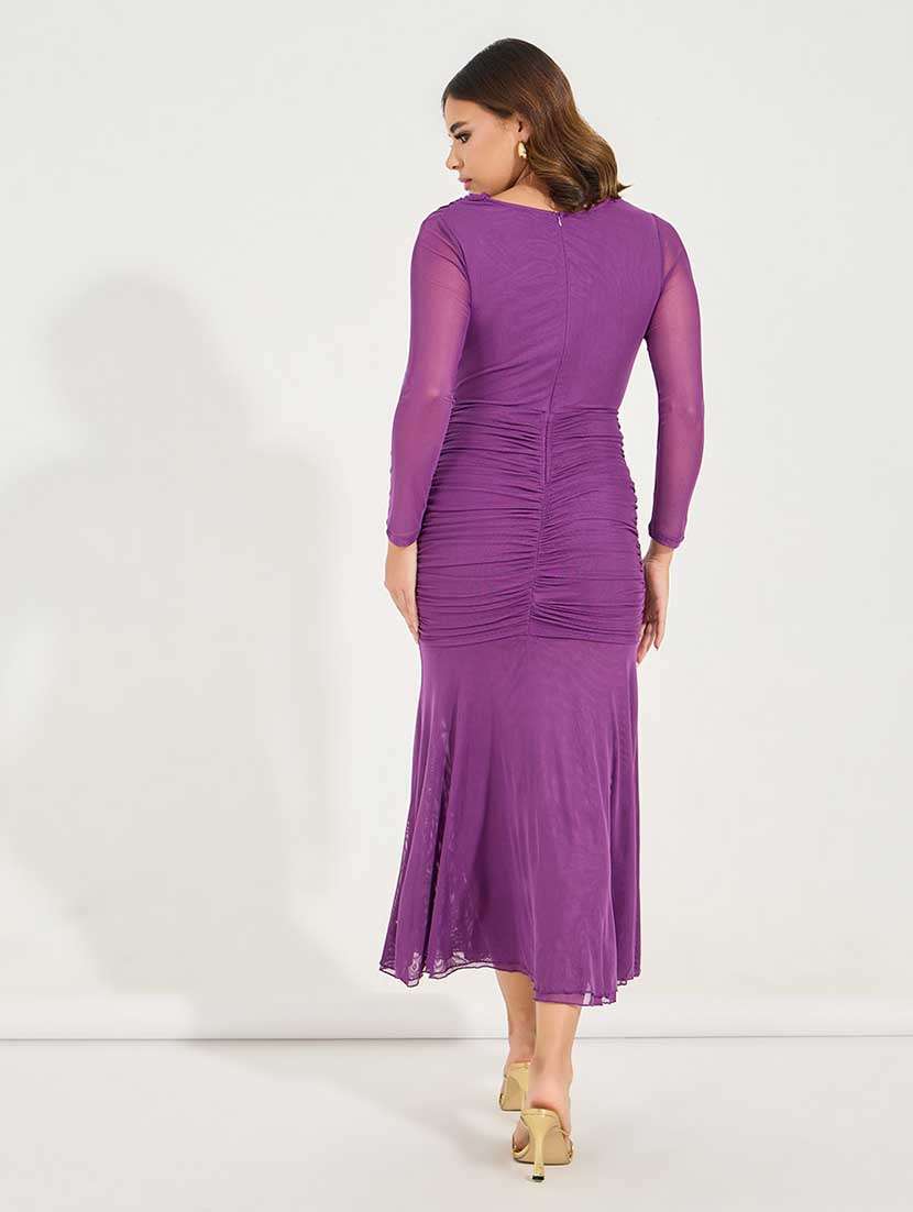 women solid ruched maxi dress - 21666375 -  Standard Image - 3