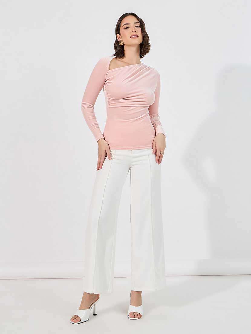 women solid asymmetric neck long sleeves top - 21666380 - Standard Image - 3