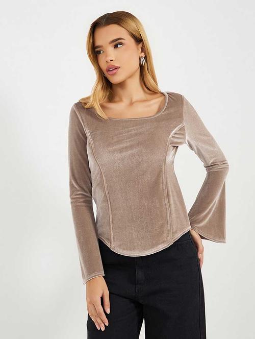 women solid bell sleeves regular top - 21666381 - Standard Image - 0