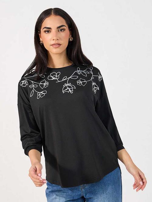 women printed round neck a-line top - 21666386 - Standard Image - 0