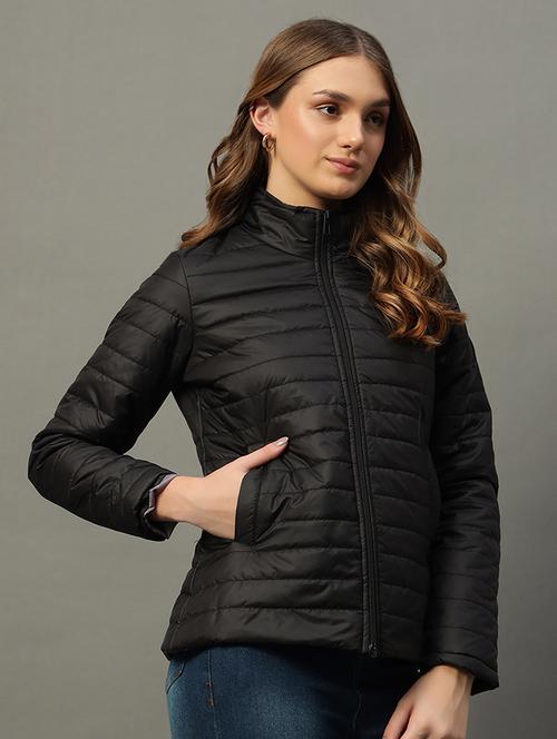 women long sleeve solid quilted jacket - 21666499 - Standard Image - 0
