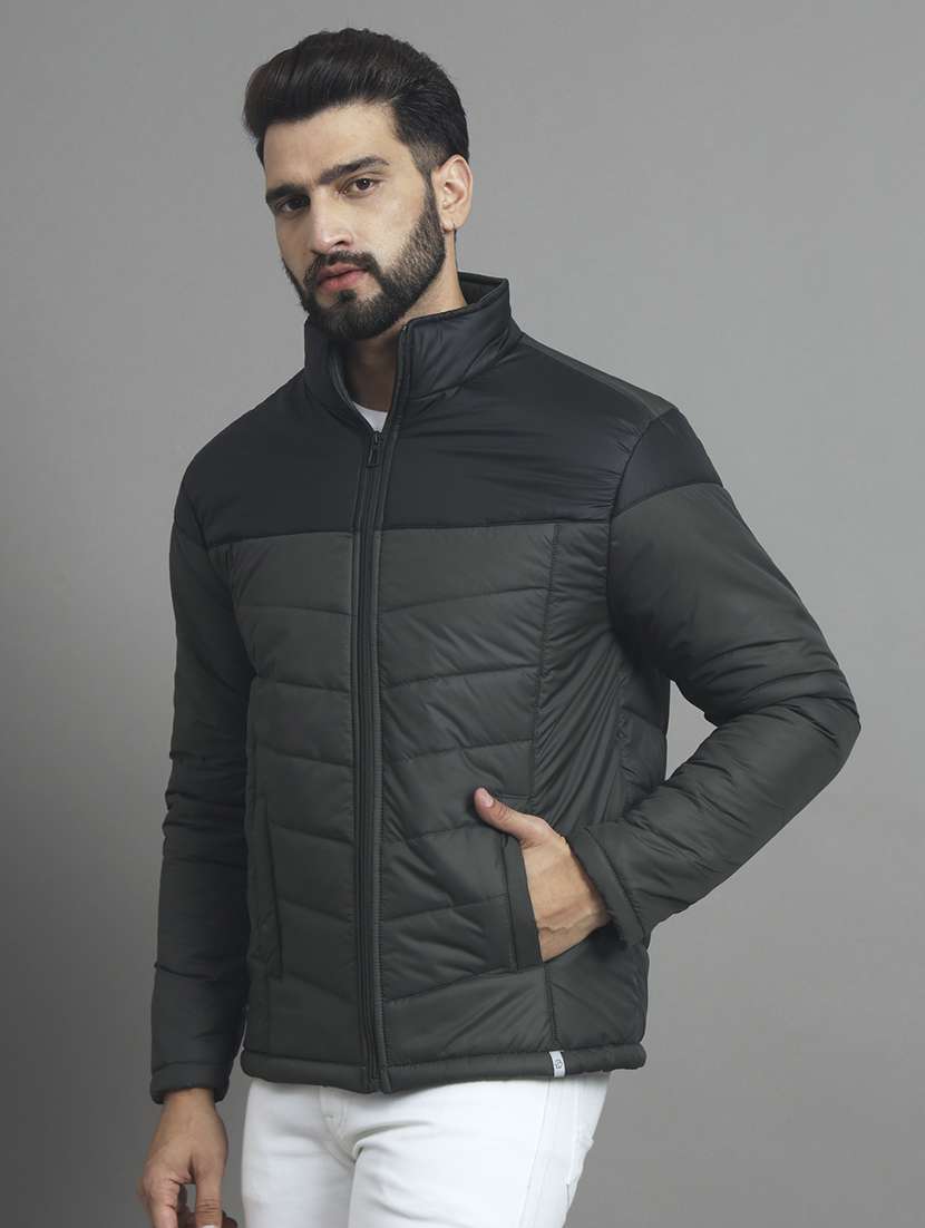 men long sleeve color block quilted jacket