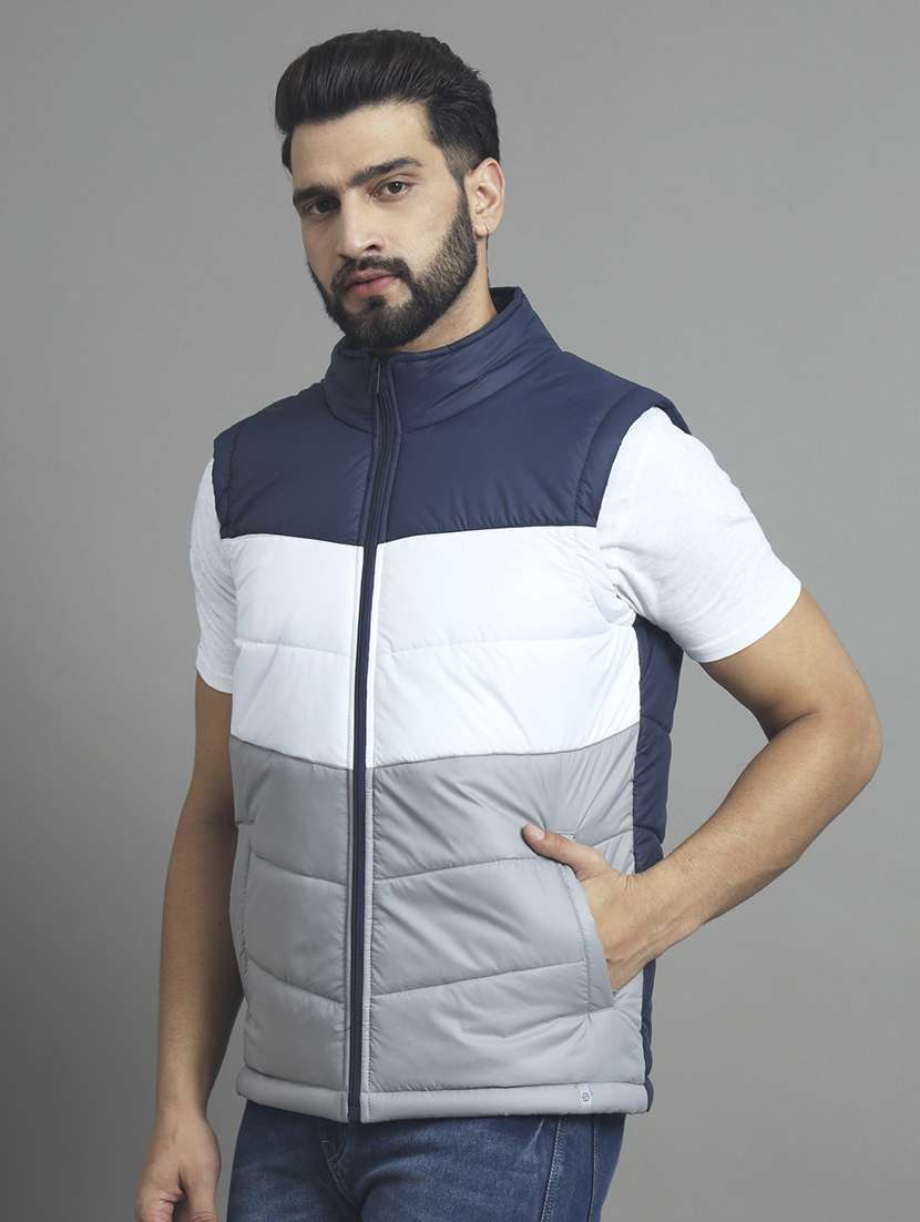 men sleeveless color block quilted jacket