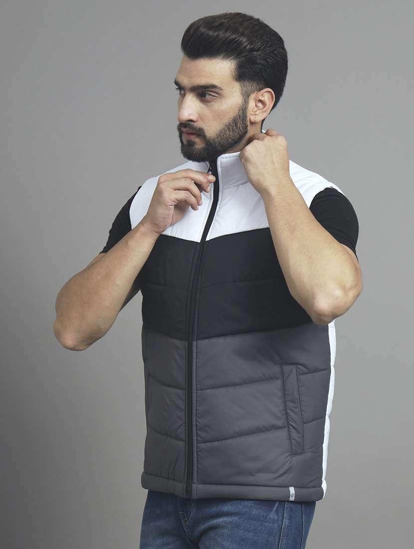 men sleeveless color block quilted jacket
