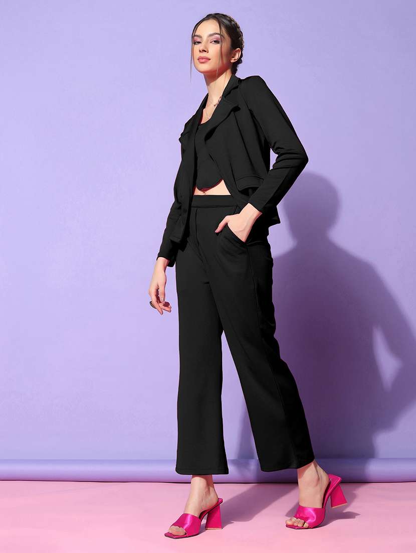 women solid blazer and trouser with tube top co-ords set - 21666517 - Standard Image - 3