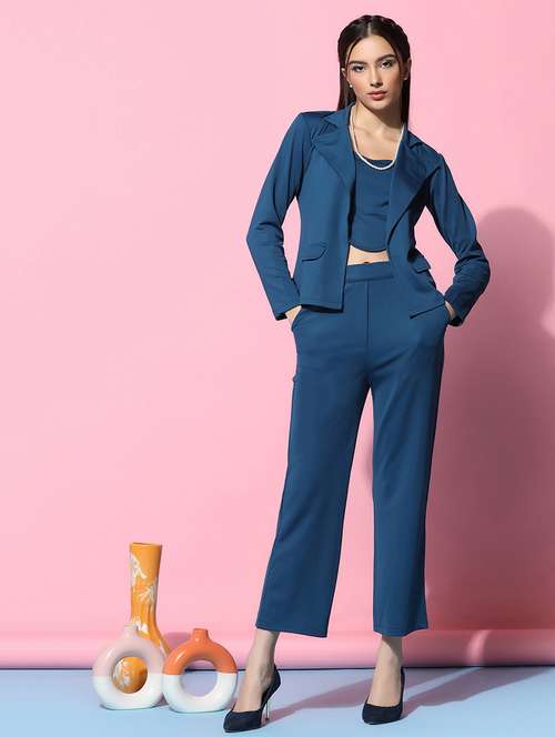 women solid blazer and trouser with tube top co-ords set - 21666520 - Standard Image - 0