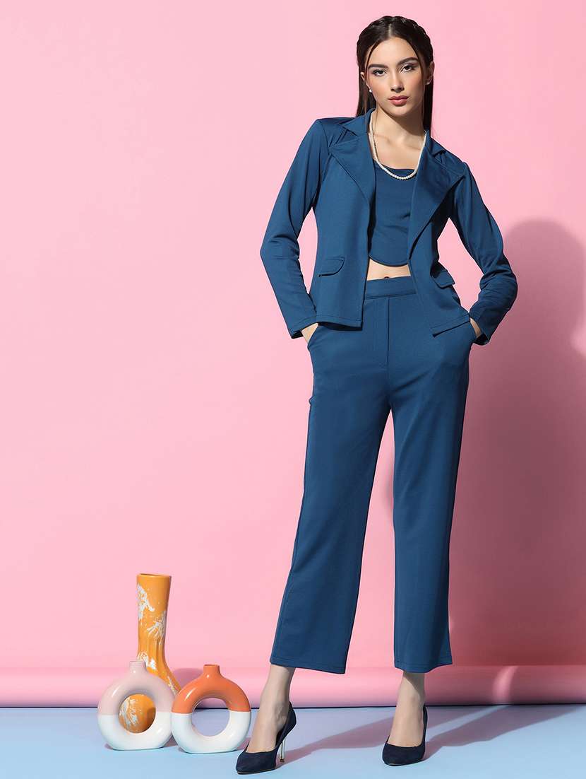 women solid blazer and trouser with tube top co-ords set - 21666520 - Zoom Image - 0