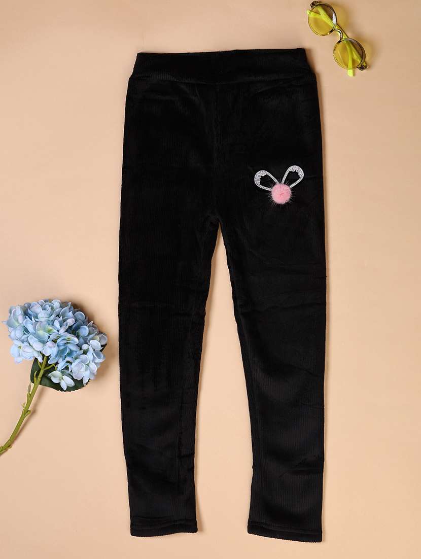 girls black solid mid rise slim fit legging