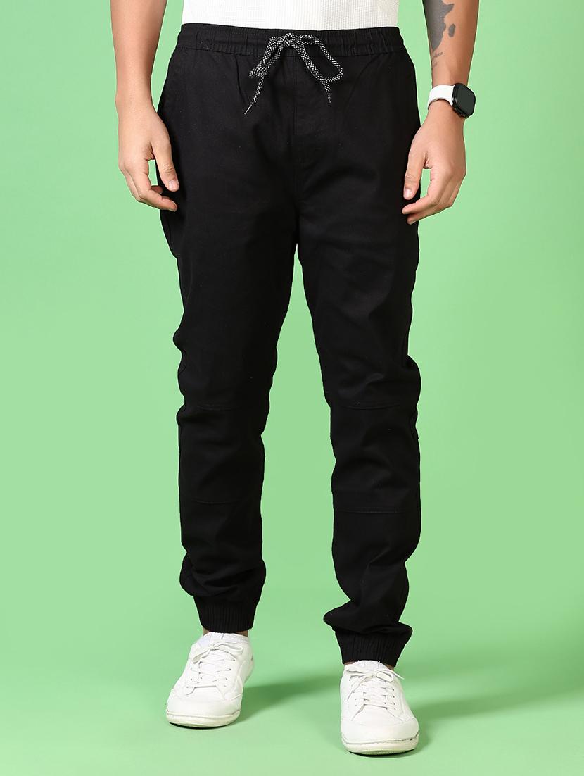 men solid mid rise regular fit jogger