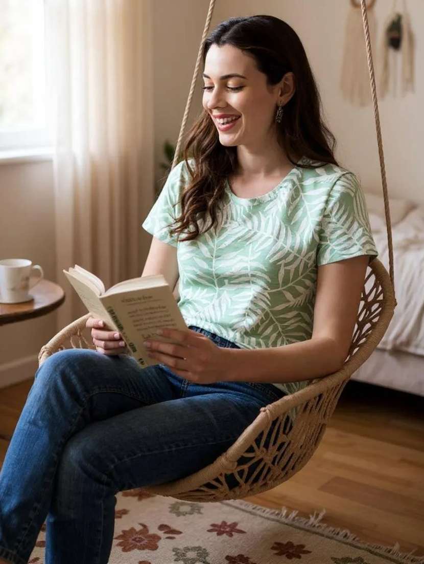 women tropical printed short sleeve t-shirt