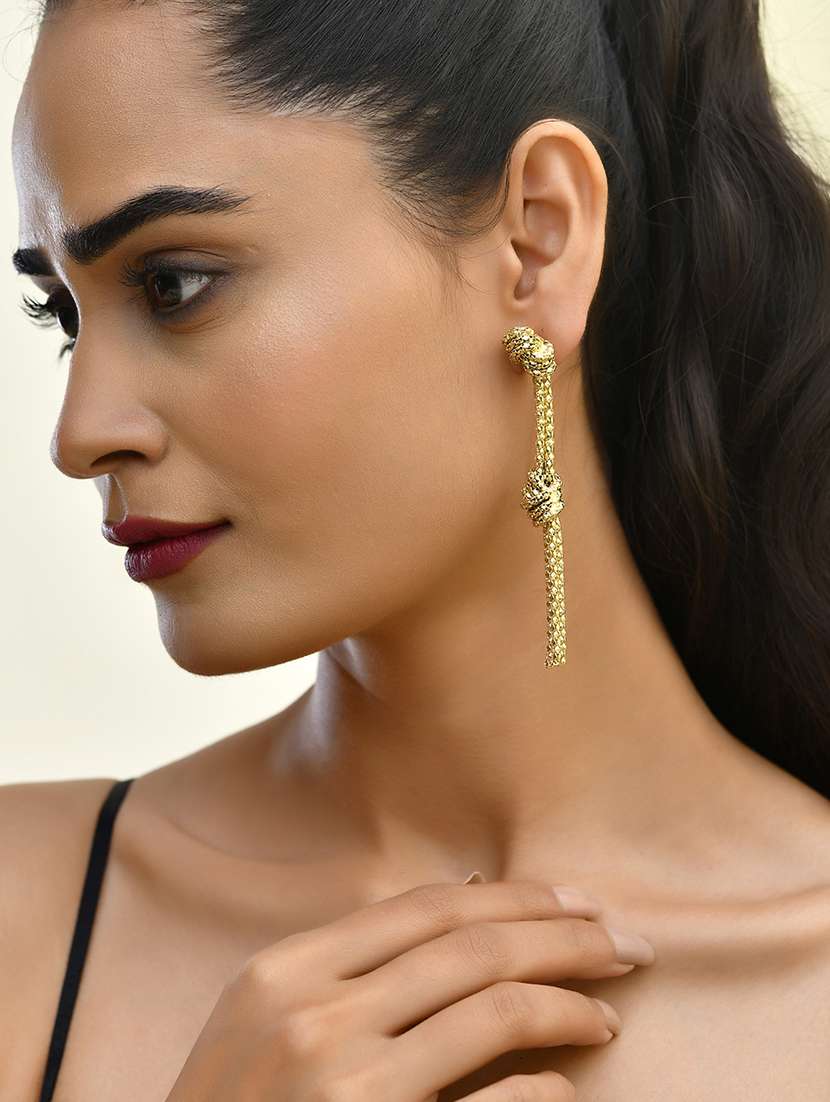 women gold plated cotemporary drop earring - 21666955 -  Standard Image - 3