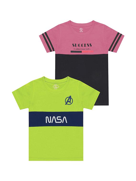 kids round neck short sleeve color block t-shirts combo - 21666990 -  Zoom Image - 0