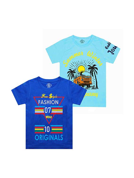 kids round neck short sleeve printed t-shirts combo