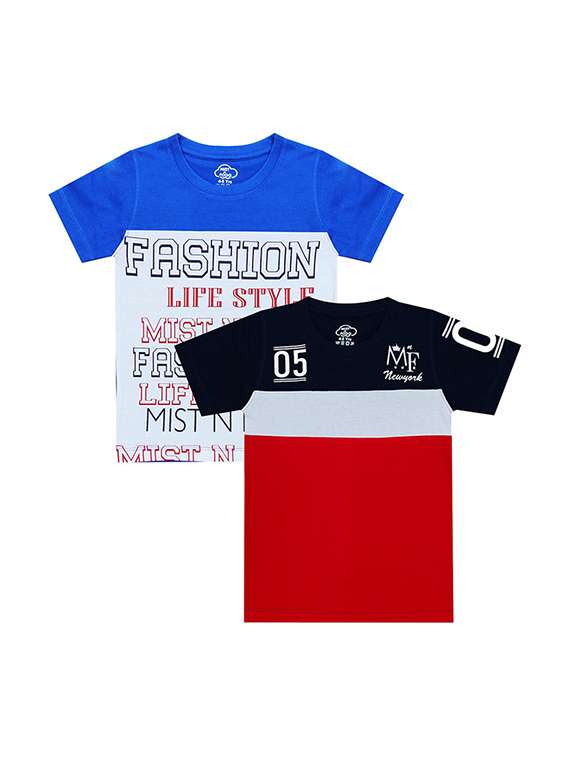kids round neck short sleeve printed t-shirts combo