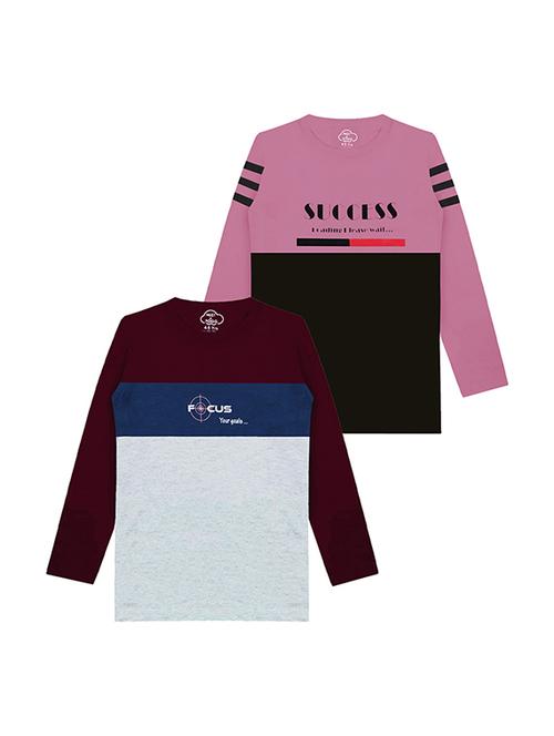 kids round neck long sleeve color block t-shirts combo - 21667007 - Standard Image - 0