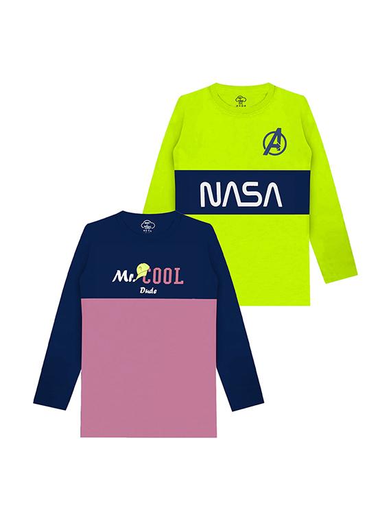kids round neck long sleeve color block t-shirts combo - 21667008 -  Zoom Image - 0