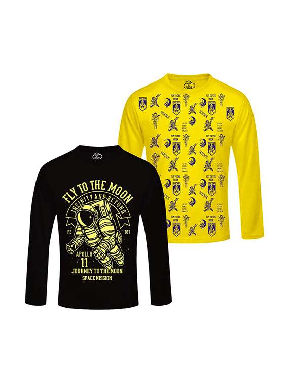 kids round neck long sleeve printed t-shirts combo